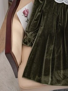 SHEIN 女童拼色休閒日常夏季洋裝 - 綠色 - 查看 5
