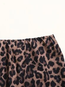 SHEIN Tween女孩黑色棕色豹紋低腰裙，內建短褲，休閒豹紋低腰迷你裙，秋冬款 - 棕色 - 查看 4