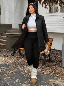 SHEIN EZwear 大尺碼加厚長版大衣，冬季秋季女款大尺碼外套 - 彩色 - 查看 3
