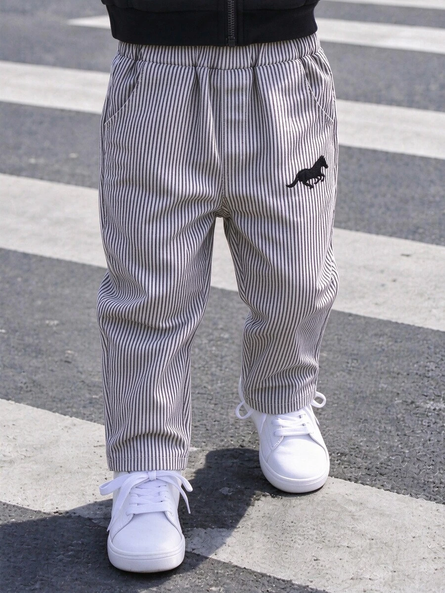 1pc Boys Classic Youth Woven Pants, Exquisite Pattern Design, Straight Leg Soft Casual Pants, Essential For School, Made Of High-Quality Fabric, Suitable For Daily Wear And Various Occasions - Multicolor - View 1