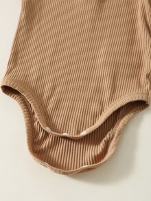 SHEIN 3件裝嬰兒男童女童純色針織柔軟圓領長袖連身衣 - 彩色 - 查看 7