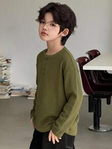 Dazy Kids Tween Boy Solid Color Casual Versatile Daily Wear Long Sleeve T-Shirt - Army Green - View 5