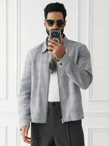 HUEFORM 26 Spring Summer Men's Plaid Zip‑Up Harrington Jacket, Retro British Business Casual Lightweight Wov - Multicolor - View 3