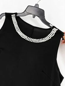 Elenzga Plus Size Beaded Decor Tassel Patchwork Premium Evening Dress - Black - View 4