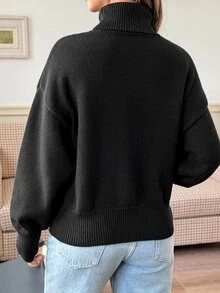 Dazy Maternity Solid Color Loose High Neck Casual Daily Korean Style Autumn/Winter Knit Sweater For Pregnant Women - Black - View 2