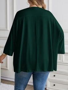 SHEIN CURVE+ 2件組女款大尺碼休閒寬鬆3/4袖T恤/秋冬款 - 彩色 - 查看 2