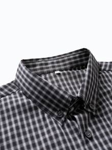 Manfinity Bizformal 26 Kemeja Pria Lengan Panjang Kerah Kancing Motif Kotak-kotak Musim Semi/Panas, Hitam Abu-abu, Tenun Ringan - Hitam - View 3