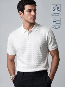 TekDrob Water Repellent & Wrinkle Free Textured Polo With Regular Fit And Ribbed Details - White - View 1