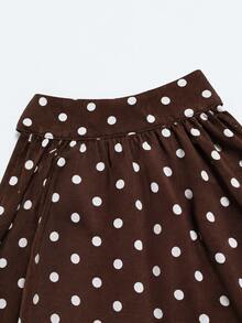 Editum Women's Polka Dot Print French Style Cold Shoulder Jumpsuit - Coffee Brown - View 10