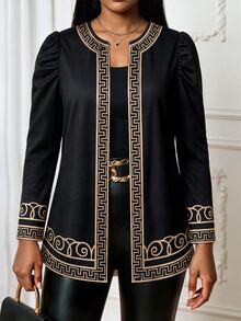 SHEIN Lady 經典花卉圖案大尺碼女款夾克，適合派對穿著 - 彩色 - 查看 5