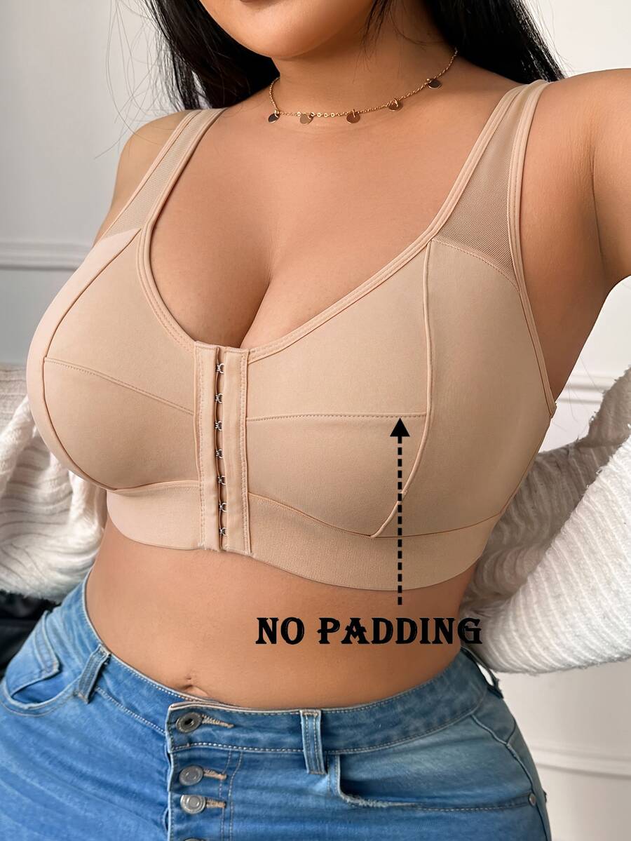 SHEIN 1件前扣式大尺碼女款內衣 - 杏色 - 查看 1