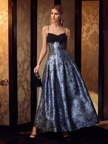 MOTF Soiréza WOMEN ELEGANT MAXI GOWN WITH 3D FLOWER TRIM, SPAGHETTI STRAPS, IDEAL FOR PARTIES AND EVENING EVENTS - Dusty Blue - View 1