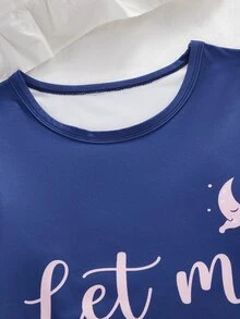 1套女童寬鬆家居服套裝，上衣印有英文字母月亮與睡象圖案，褲子為海軍藍底色配粉色波點印花，阻燃面料，觸感光滑，適中彈性，適合春秋居家穿著與休閒放鬆（1套單獨販售） - 粉色 - 查看 7