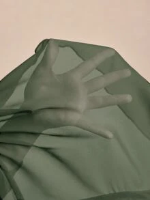 Elaquor 大尺碼優雅通勤純色領口洋裝，秋季款 - 綠色 - 查看 7