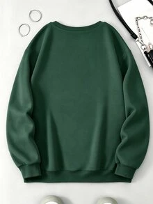 INAWLY Women's Letter Embroidered Crew Neck Long Sleeve Casual Sweatshirt - Dark Green - View 2