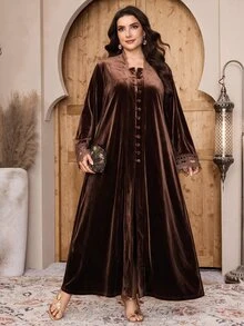 Al Najma عباية نسائية مقاس كبير بلون موحد كاجوال للحفلات - بني - مشاهدة 5
