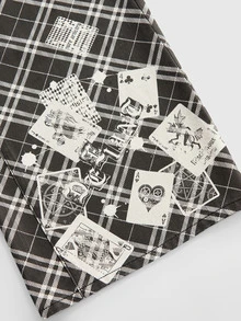 ROMWE Grunge Punk Plaid Poker Card Print Punk Wide Leg Women's Jeans - Black - View 4