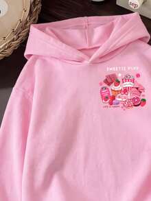 Tween Girls Casual Hooded Kids Sweatshirt With Cartoon Pattern, Suitable For Autumn/Winter - Multicolor - View 6