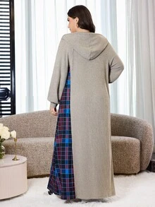 Al Najma Plus Size Women's Plaid Patchwork Hooded Arabian Dress - Multicolor - View 2