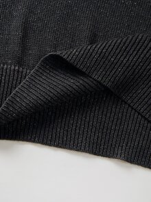 SHEIN 新款春夏秋冬亮眼 Lurex 針織斜裁 V 領上衣 女款 落肩七分袖收口袖口 - 黑色 - 查看 4