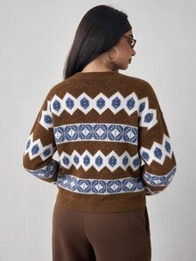 Slayform Slayform Autumn/Winter Fashion Multi-Color Crew Neck Cardigan Sweater - Multicolor - View 3