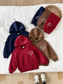 SHEIN 女童針織素色愛心圖案連帽休閒衛衣與長褲 6件套秋季兒童套裝 - 彩色 - 查看 5