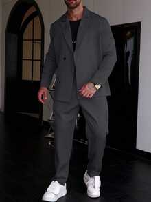 Manfinity Homme Men Double Button Blazer & Suit Pants Formal, Ceremony - Dark Grey - View 4