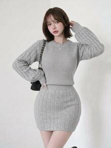 FRIFUL Women's Solid Color Backless Casual Daily Knit Dress - Grey - View 6