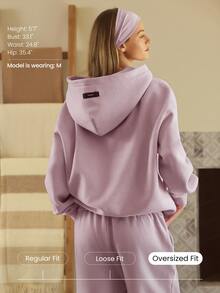 GLOWMODE Heavyweight Fleece Oversized Sweatshirt Pocket Thick Thermal Warm Winter Valentine's Day - Dusty Pink - View 2