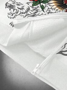 ROMWE MEN Street Life Street Retro Print Pattern Loose Fit Hoodie - White - View 4