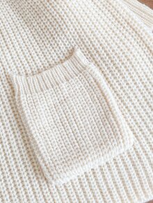 SHEIN 1件女童針織毛衣洋裝，時尚百搭高領、肩側抓皺燈籠袖、收腰A字裙擺附口袋，柔美甜美風，適中厚度，整齊下擺，緊口袖口，親膚柔軟，適合日常穿著、外出、派對、上學等多場合，秋冬必備 - 杏色 - 查看 6