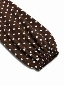 Editum Women's Polka Dot Print French Style Cold Shoulder Jumpsuit - Coffee Brown - View 9