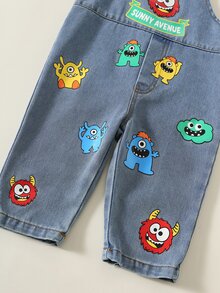 SHEIN Baby Boy Baby Girl Baby Boy Spring Autumn Casual Cute Animal Print Denim Overalls - Blue - View 7