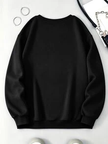 INAWLY Women's Letter Embroidered Crew Neck Long Sleeve Casual Sweatshirt - Black - View 2