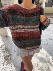 Muchica Women Autumn Casual Retro Vintage 70s Minimalist Sweater For Everyday Wear,Knitted Sweater Brunch Vacation Brown Striped - Multicolor - View 1