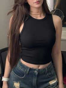 DAZY 女款素色鏤空修身百搭日常穿著上衣 Y2K - 黑色 - 查看 2