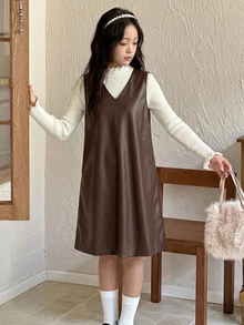 Dazy Kids Tween Girl Solid Color Casual Daily Wear Dress - Brown - View 6