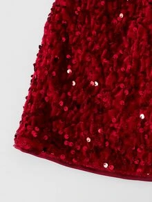 SHEIN Tween女孩童裝紅色亮片A字裙，適合假日派對、正式場合、典禮、生日派對及日常休閒穿著 - 酒紅色 - 查看 6