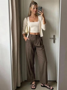 DAZY Quần dài nữ màu trơn phong cách thường ngày đa năng mặc hàng ngày mùa thu - màu nâu - Xem 2