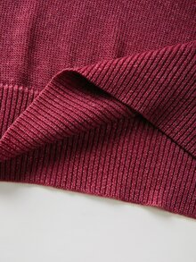 SHEIN 新款春夏秋冬亮麗金屬絲針織斜裁V領上衣 女款落肩七分袖收口袖口 - 酒紅色 - 查看 8