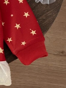 SHEIN 女嬰時尚刺繡荷葉邊印花衛衣 秋季 - 紅色 - 查看 6