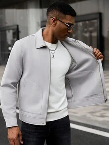 Manfinity CasualCool 男士休閒時尚復古長袖寬鬆大衣，外出必備，送給家人與朋友的完美禮物 - 灰色 - 查看 7