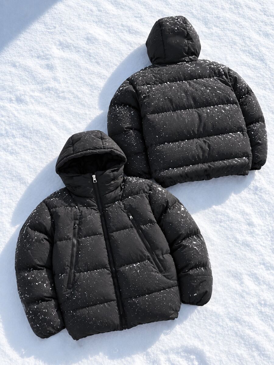 SHEIN معطف شتوي مبطن باللون الكحلي مقاوم للأوساخ بسيط بسحاب للفتيان المراهقين للرياضات الخارجية - الأزرق - مشاهدة 1