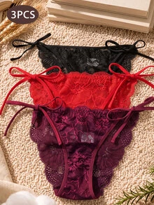 Snug Zone 女款蕾絲腰部綁帶三角內褲 3 件組 - 彩色 - 查看 4