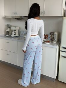 ZzzCrew Women's Vibrant Contrast Color High Elasticity Skin-Friendly Ribbed Texture Casual Slim Fit Long Sleeve & Long Pants Loungewear Pajama Set - Multicolor - View 2