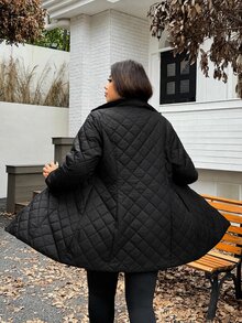 SHEIN EZwear 大尺碼加厚長版大衣，冬季秋季女款大尺碼外套 - 彩色 - 查看 2