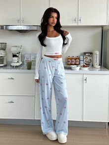 ZzzCrew Women's Vibrant Contrast Color High Elasticity Skin-Friendly Ribbed Texture Casual Slim Fit Long Sleeve & Long Pants Loungewear Pajama Set - Multicolor - View 7