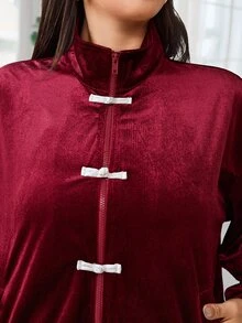 Solflare Plus Size Women's Solid Color Long Sleeve Top And Pants Casual 2 Pieces Set Christmas - Red and White - View 6