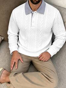 Calvornis 男士長袖 Polo 衫，萬聖節、聖誕節、新年禮物 - 白色 - 查看 1