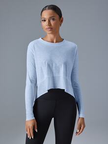 VARSIVA 夏季與秋季戶外休閒基礎款白色女款運動健身運動上衣 T-shirt 與背心，健身房長袖上衣，復古秋冬款 - 藍色 - 查看 6